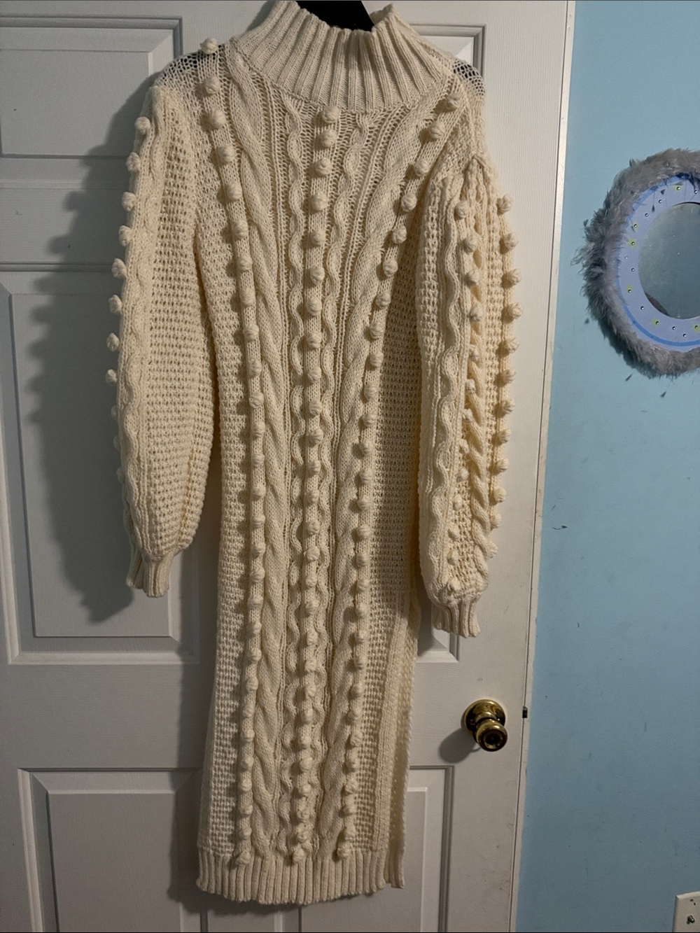 Chunky Cream Cable-Knit Maxi Sweater Dress with Bobble Detail